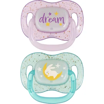 Canpol babies Dudlík svítící silikonový symetrický NIGHTGLOW 6-18m 2ks holka