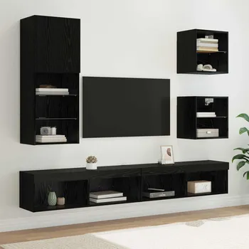 Příborník do zásuvky TV nástěnné jednotky s LED Nástěnný 5 pcs Černý dub kompozitní dřevo