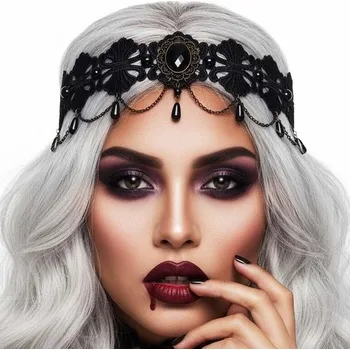 Party dekorace Halloweenská čelenka Reaky, černé kamínkové čelenky, perly, čelenka, festivalový kostým,