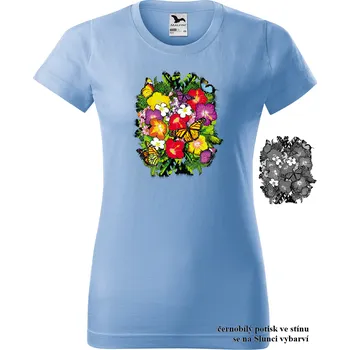 Dámské tričko damske-tricko-potisk-Ibisek-menici-barvu Velikost dámská trička Basic: L šířka 51, délka 65, Odstín dámské tričko Basic: Nebesky modré