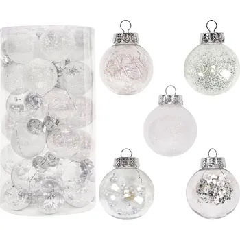 Vánoční ozdoba Sada vánočních baněk 30 ks bílé/stříbrné