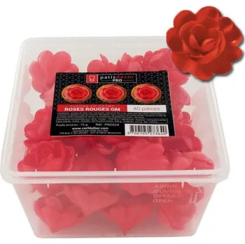 Jedlá dekorace na dort Patisdécor Jedlé oplatkové růže červené – velké 5 cm (40 ks) | Patisdecor