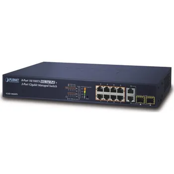 Switch Planet FGSD-1008HPS L2 switch, 8x100Mb, 2x1Gb SFP, 8x PoE 802.3at 125W