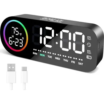 Zahradní dekorace Digitální budík Vinabo se 7barevným nočním světlem, 4 úrovněmi jasu, velkým LED displejem teploty,