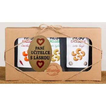 Dárkový potravinový koš Dárková sada Kešu EXCLUSIVE mix Letní lanýž + směs bylinek + Limetka Chilli paní učitelce s Láskou (Dárková sada Kešu EXCLUSIVE mix Letní lanýž + směs bylinek + Limetka Chilli paní učitelce s Láskou)