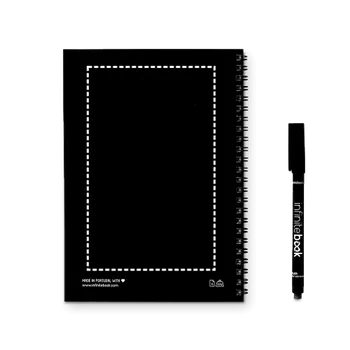 Zápisník INFINITEBOOK LINED A5. Nekonečná kniha s flexibilním obalem a 15 linkovanými tabulovými stránkami Sítotisk (plast, papír) (max. 3 barvy, 100 x 160mm) 2 barvy 3 Zadní
