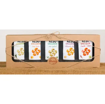 Dárková krabička Dárková sada Kešu EXCLUSIVE mix 5 druhů slaných TOP CHUŤ (Dárková sada Kešu EXCLUSIVE mix 5 druhů slaných TOP CHUŤ)