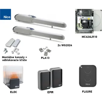 Pohon brány Sada pohonu NICE Wingo 2024 pro dvoukřídlou bránu - jedno křídlo 2m/400kg s příslušenstvím