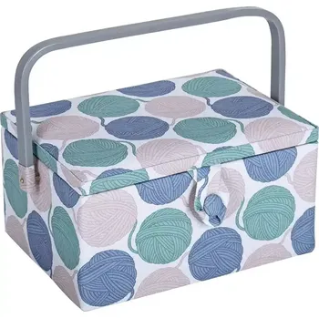 Organizér galanterie Střední košík na šití, pletení a háčkování - Klubíčka (Sewing box : knitting balls)