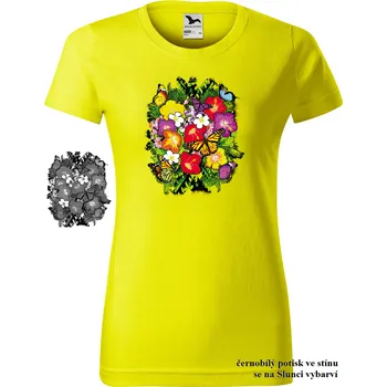 Dámské tričko damske-tricko-potisk-Ibisek-menici-barvu Velikost dámská trička Basic: XXL šířka 59, délka 69, Odstín dámské tričko Basic: Citronové
