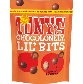 Tony's Chocolonely Lil'Bits karamelové kuličky s mořskou solí 120 g datum spotřeby 10.2025