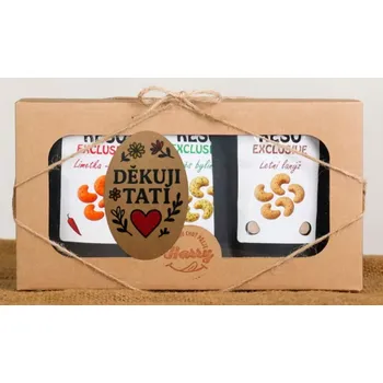 Dárkový potravinový koš Dárková sada Kešu EXCLUSIVE mix Letní lanýž + směs bylinek + Limetka Chilli Děkuji tati (Dárková sada Kešu EXCLUSIVE mix Letní lanýž + směs bylinek + Limetka Chilli Děkuji tati)
