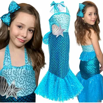 Karnevalový kostým KOSTÝM MALÁ MOŘSKÁ VÍLA ARIEL SYRENI OCAS ŠATY PŘEVLEK KARNEVAL 134 140