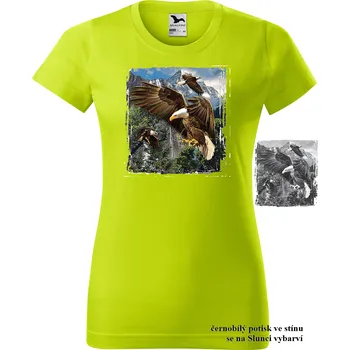 Dámské tričko damske-tricko-potisk-orel-menici-barvu Velikost dámská trička Basic: XS šířka 39, délka 57, Odstín dámské tričko Basic: Neonově limetkové