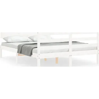 Postel Dřevěná borovicová postel bílá 205,5 x 125,5 x 81 cm, bez matrace