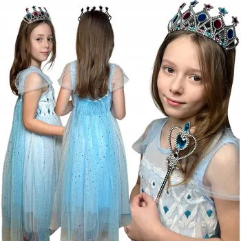 Karnevalový kostým KOSTÝM ELSY ŠATY LEDOVÉ KRÁLOVSTVÍ ELSA KRÁLOVNA SNĚHU KORUNA KARNEVAL 122-128