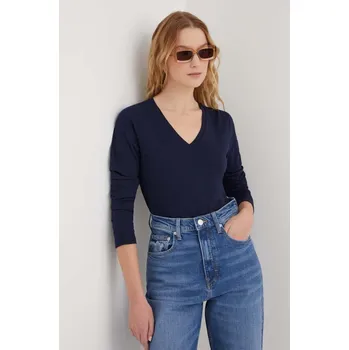 Bavlněné tričko s dlouhým rukávem United Colors of Benetton 3GA2E4245 námořnická modř 59X, vel. M