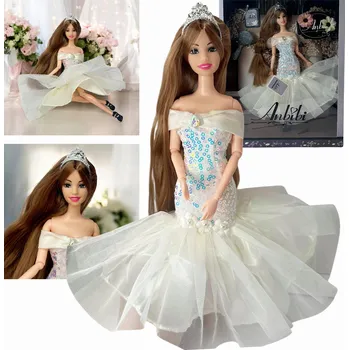 Panenka Panenka Barbie ve svatebních šatech Šaty pro panenku s dlouhými vlasy