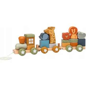 Dřevěná hračka Dřevěný vláček k sestavení, vzdělávací třídič se zvířátky pro děti