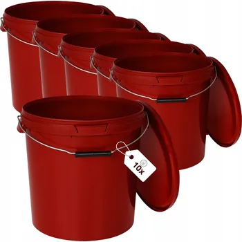 Dóza na potraviny 10x Kbelík na potraviny 30L Červený s uchem a víkem