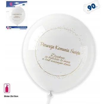 Balónek Velký BÍLÝ BALÓNEK 90 cm ZLATÝ NÁPIS PRVNÍ SVATÉ PŘIJÍMÁNÍ Děkuji