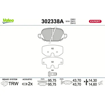 Brzdová destička Sada brzdových destiček, kotoučová brzda VALEO 302338A