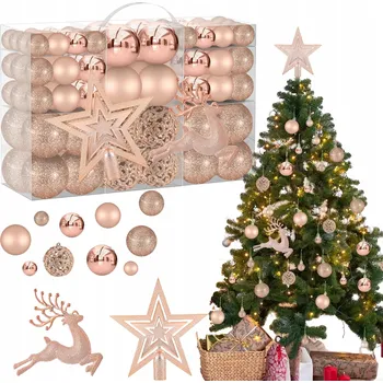 Vánoční dekorace SADA VÁNOČNÍCH BANĚK Růžové Zlato Dekorace na Stromeček 102ks PREMIUM