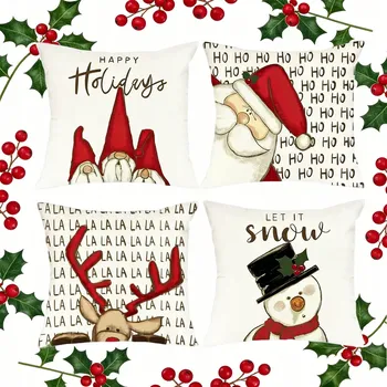 Povlak na dekorativní polštářek Vánoční povlaky na polštáře 40x40 Vánoční Povlak Na Polštář Santa Claus, sob, elfové