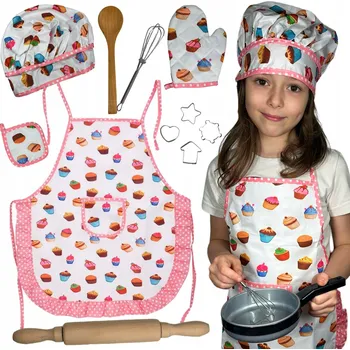 Kuchyňská zástěra KUCHYŇSKÁ SADA PRO DĚTI MASTERCHEF ZÁSTĚRA PŘÍSLUŠENSTVÍ VÁLEČEK NA TĚSTO