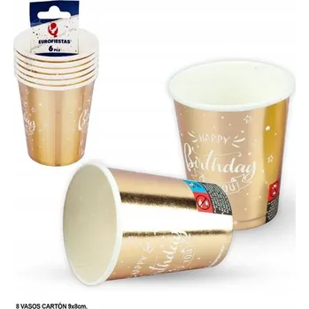 Zlatý narozeninový hrnek s nápisem 'Happy Birthday'