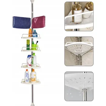 regál TELESKOPICKÝ ROHOVÝ REGÁL DO KOUPELNY, 4 POLICE, SNADNÁ MONTÁŽ, 95-250 CM