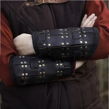 Karnevalový kostým imago Kožené nátepníky nýtované, barva hnědá