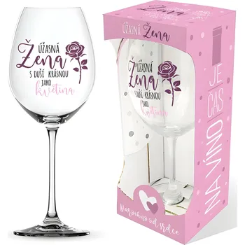 Sklenice Nekupto Sklenice na víno - Úžasná žena s duší krásnou jako květina