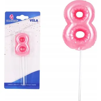 Dortová svíčka SVÍČKA NA DORT S KORUNKOU ČÍSLO 8 SVĚTLE RŮŽOVÁ 9,5CM PARTYDECO