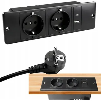 Elektrická zásuvka ELEKTRICKÁ ZÁSUVKA Dvojitá ZAPUŠTĚNÁ do DESKY ČERNÁ