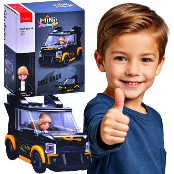 ostatní stavebnice STAVEBNICE SLUBAN AUTÍČKO ČERNÉ AUTO A FIGURKA 138 DÍLŮ PULL AND BACK M38-B1051A