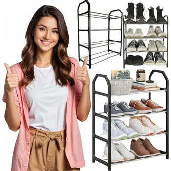 Botník Botník, regál na boty, 4 police, černý