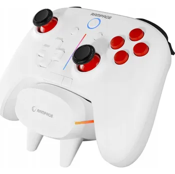 Herní ovladač Rampage Hydra Pro Bezdrátový RGB ovladač / gamepad s nabíjecí stanicí, bílý