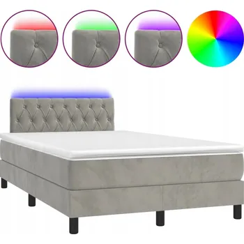 Postel Kontinentální postel s matrací, LED osvětlením, světle šedá, 203 x 120 x 78/88 cm