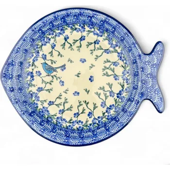 Talíř Talíř ryba, mísa kulatý Ptaszek dek. 1935 Keramika Bolesławiec