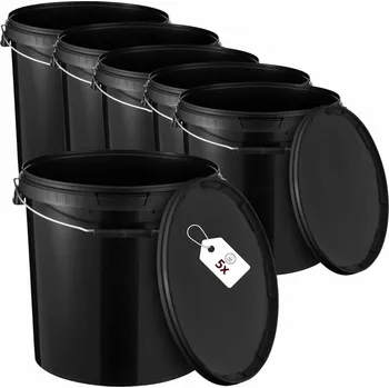 kbelík 5x Plastový kbelík 30L (33L) s víkem Černý POTRAVINÁŘSKÝ