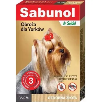 Antiparazitikum pro psa Obojek Sabunol ozdobný zlatý proti blechám a klíšťatům pro Yorkshiry 35 cm