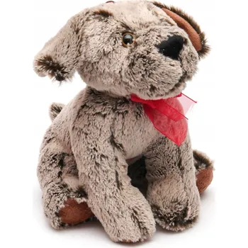 plyšák Plyšová Hračka sedící pejsek s červenou mašlí, hnědý