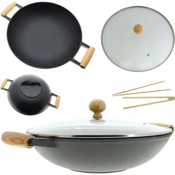 Pánev LITINOVÁ WOK PÁNEV 37 CM Ø NA PLYN S POKLICÍ A PŘÍSLUŠENSTVÍM
