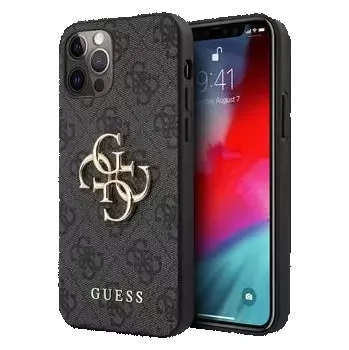Guess PU 4G Metal Logo Zadní Kryt pro iPhone 12 Pro Max Grey