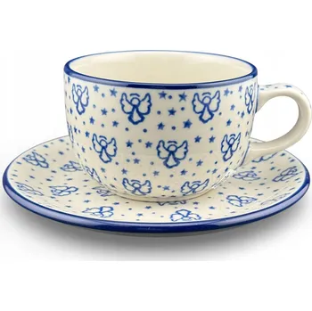 Šálek s podšálkem 200 ml Andílci hvězdičky 1411X Keramika Bolesławiec