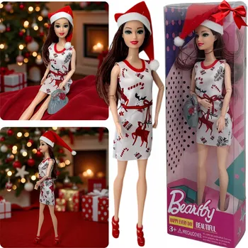 Panenka PANENKA ve VÁNOČNÍM OBLEČENÍ ČEPICE MIKULÁŠE SANTA blond VÁNOČNÍ