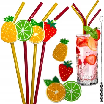 KOVOVÉ BRČKA BAREVNÉ TRUBIČKY NA PITÍ NÁPOJŮ OPAKOVANĚ POUŽITELNÉ OVOCE + ČISTIČ