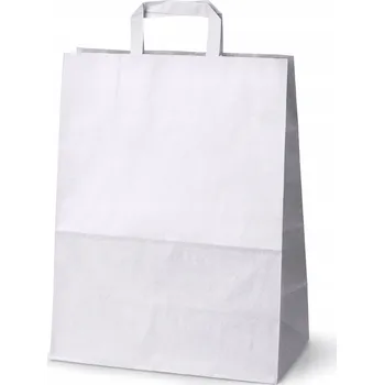 Dárková taška 100 ks DÁRKOVÉ PAPÍROVÉ TAŠKY 32x16x43 cm BÍLÉ S PLOCHÝM UCHEM