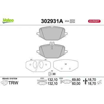 Brzdová destička Sada brzdových destiček, kotoučová brzda VALEO 302931A